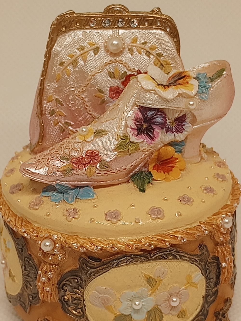 Decorative Pink Floral Women's Shoe & Purse Music Box
